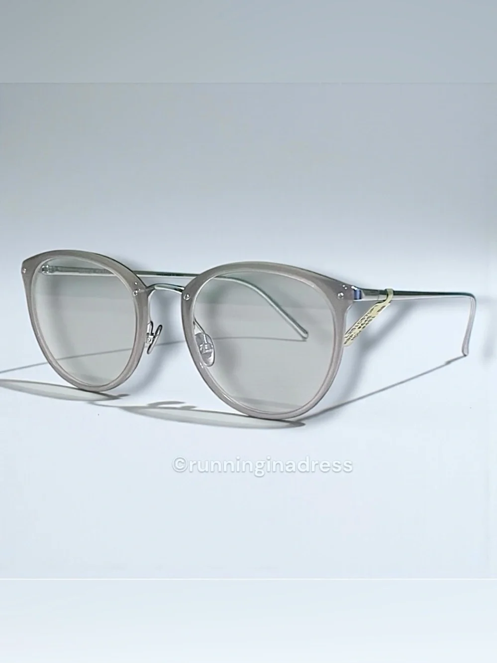 LINDA FARROW Calthorpe Oval Optical Glasses NWT Milky Grey White Gold Titanium